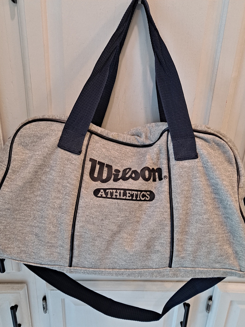 Wilson Athletics Vintage Heather Gray Duffle Bag Sweat Shirt Fabric Gym Travel